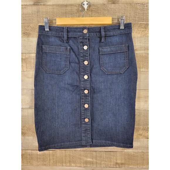 SANCTUARY Dark Blue Denim Skirt With Front Patch Pockets Size 27 - Picture 1 of 8